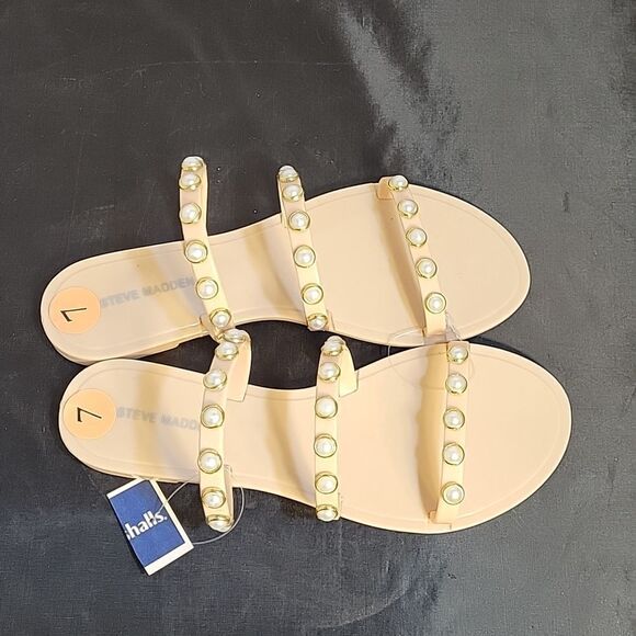 STEVE MADDEN WOMEN"S  ROUND PEARL EMBROIDERY EMBELLISHMENTS FLAT SANDAL - Picture 5 of 12